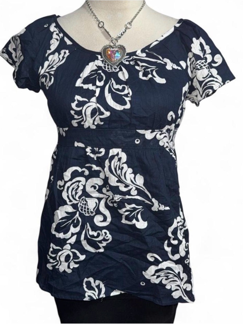 Mossimo Supply Co. Navy and White Floral Scoop-Neck Tunic